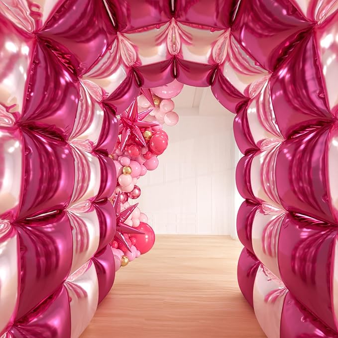 149pcs Pink and Gold Balloons Arch Kit - 25pcs Double Sided Hot Pink Flat Square Foil Balloons Wall Backdrop for Anniversary Bachelorette Birthday Valentines Day Party Decoration