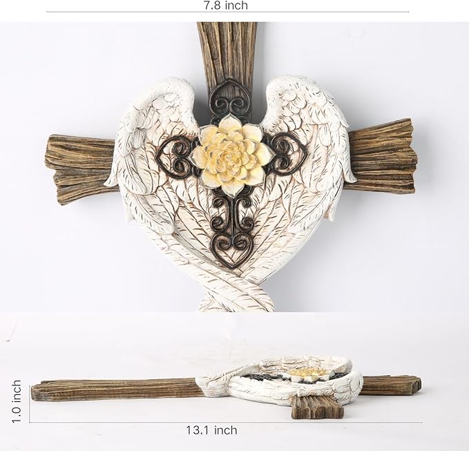 BC Home Decor Angel Wings Decoration for Wall, Rusty Style Wall Crosses, Angel Gift for Her, 13" H Handmade by Buildclassic