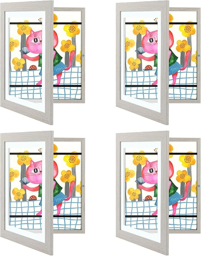 Golden State Art, 10x12.5 Kids Art Frames, Front-Opening Picture Frame Great for Kids Drawings, Artworks, Children Art Projects, Schoolwork, Home or Office (Grey Set of 4)
