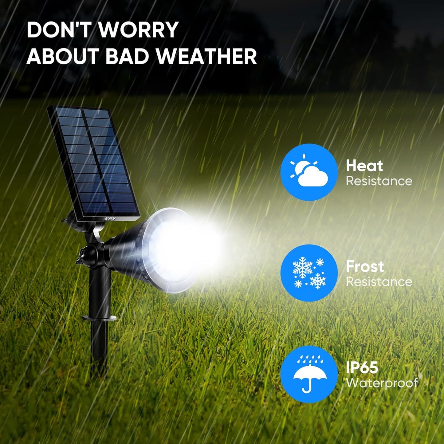 KEV 800 Lumens Solar Spot Lights Outdoor,18 LEDs Solar Flood Lights with 2 Modes &Adjustable &IPX65 Waterproof,Solar Spotlight for Driveway/Backyard/Patio Landscape/Tree/Garage(Cool White, 4 Pack)