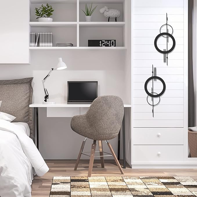 Peryiter 2 Pcs Small Metal Abstract Wall Art 15.7 Inch Black Metal Geometry Wall Decor Minimalist Single Line Art Vertical Sculptures Geometric Modern Hanging for Living Room Bathroom