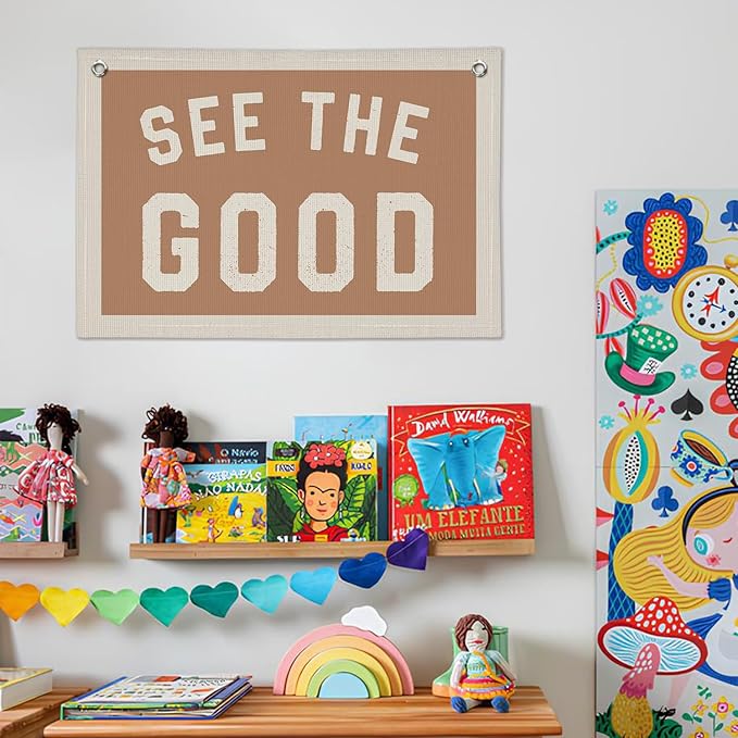 See The Good Wall Decor, Inspirational Wall Decor, Boho Accent Vintage See The Good Sign Linen Banner Wall Hanging Banner Flag, Accent Wall Decor