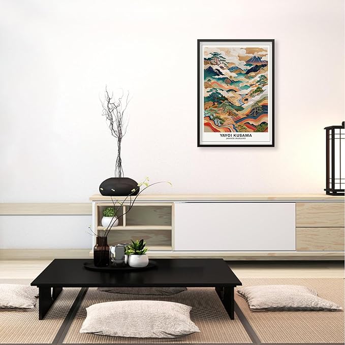Vintage Yayoi Kusama Grasslands Posters Japanese Wall Art Yayoi Kusama Abstract Landscape Canvas Print for Stylish Room Bedroom Living Room Gallery Decor 8x10in Black Framed
