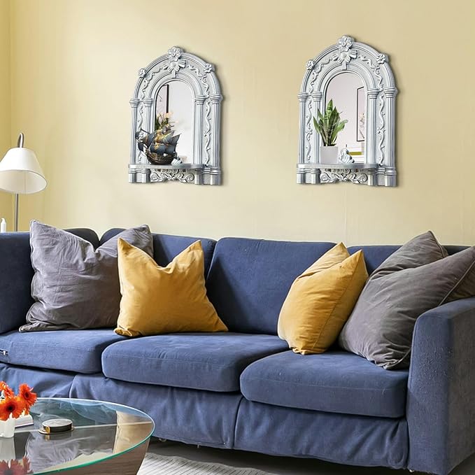 Three-Dimensional Relief Candle Sconces Set 2 Rustic Wall Mount Candle Holders Wood Hanging Wall Decor Mirrored Wall Art Hand Carved Home Decoration