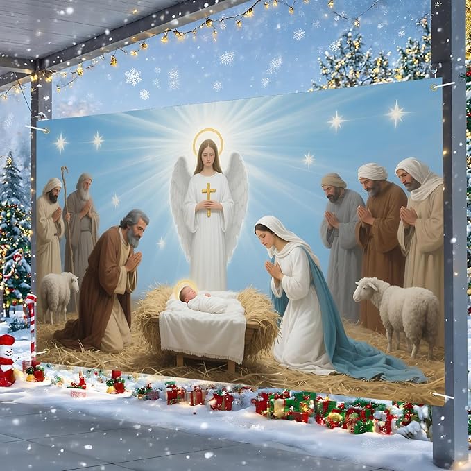 Jesus Nativity Backdrop 71x43Inch Christmas Banner Xmas Party Theme Decorations Christmas Photo Backdrop