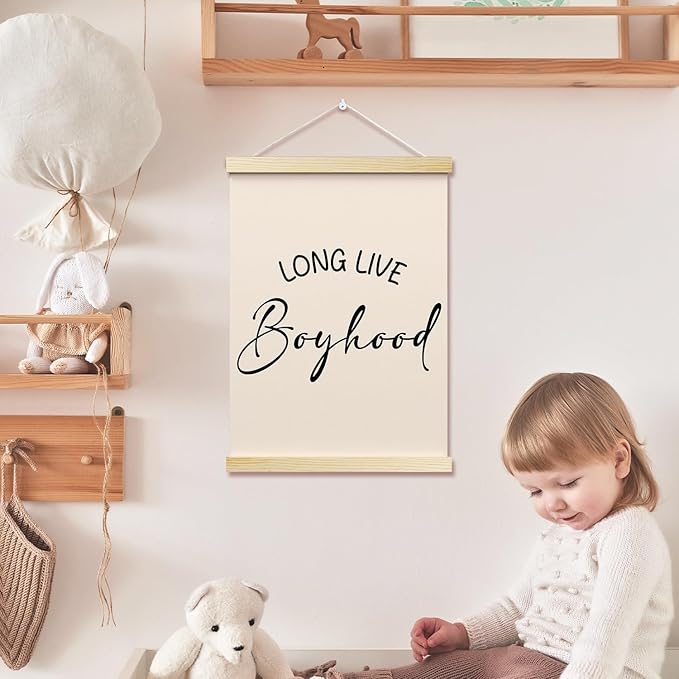 Long Live Boyhood Posters Hanger Frame for Boys Room Minimalist Hanging Poster for Bedroom Kids Room Classroom Decor Wall Art Decor for Nursery Playroom Canvas Wall Art Print 16x12 Inches - YY064