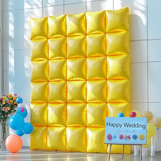 NISOCY 25PCS Yellow Square Foil Balloons Wall Backdrop Thanksgiving Fall Color Balloons Double Sided Balloons Tunnel Arch Kit for Baby Shower Birthday Wedding Sunflower Bee Theme Party Decoration