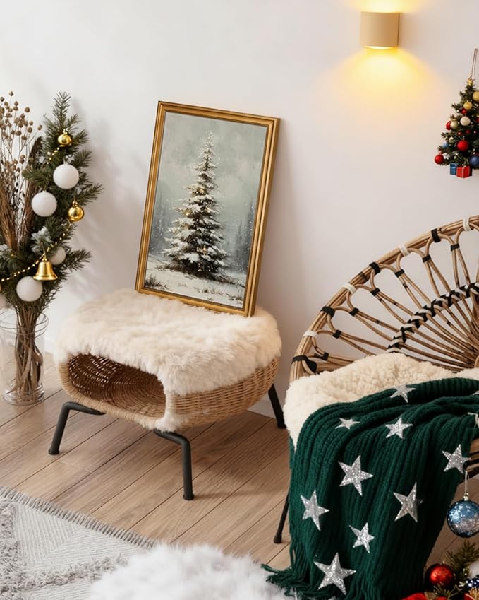 InSimSea Gold Framed Wall Art, Vintage Canvas Prints Decor, Christmas Tree Paintings Large Wall Decor, Farmhouse Pictures for Winter Xmas Bedroom Holiday Decoration Gifts, 16x24inch
