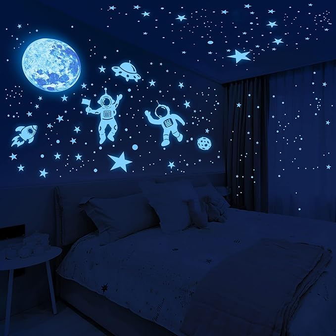 Glow in The Dark Stars for Ceiling 1106Pcs Glow in The Dark Moon and Planet Wall Decal Luminous Astronaut Universe Galaxy Space Wall Stickers Outer Space Decal for Kids Boys Bedroom Christmas Gift
