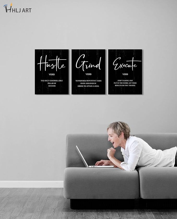 Inspirational Quotes Office Wall Art: Uplifting Motivational Poster Positive Office Decor, Black Picture Inspiring Sayings Prints 12x16” 6 Piece