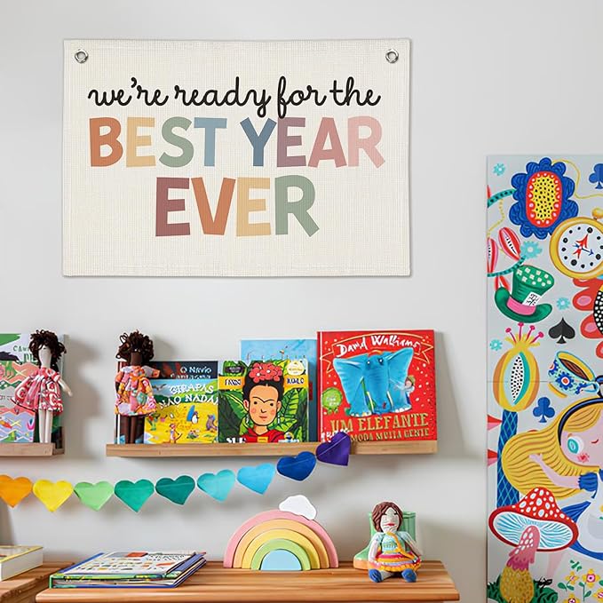 Boho Classroom Decor for Teacher, Cute Neutral Classroom Must Haves Wall Decor, Welcome Sign Back To School Linen Canvas Banner