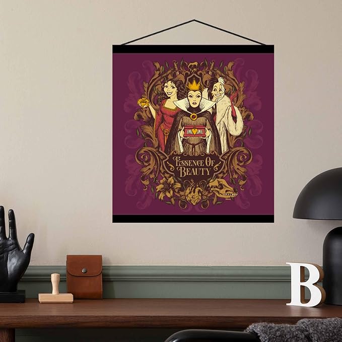 Open Road Brands Disney Villains Essence of Beauty Hanging Canvas Banner - Fun Villains Wall Decor for Movie Room or Bedroom
