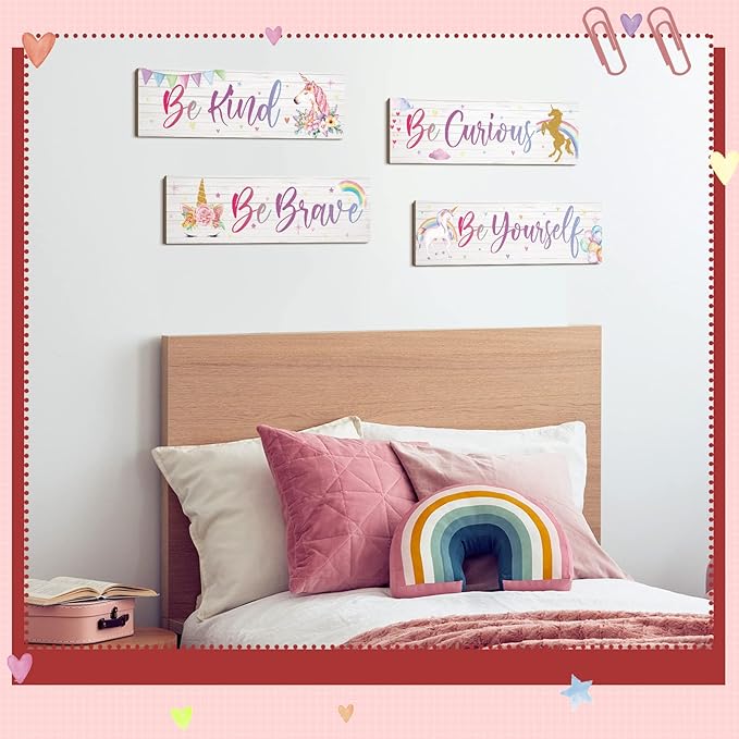 Yulejo Unicorn Wall Decor Girls Rainbow Wall Art Unicorn Room Decor Rainbow Motivational Inspirational Room Bedroom Decoration for Christmas Girl Kids Bedroom Nursery Decoration Gift (Inspiring Style)