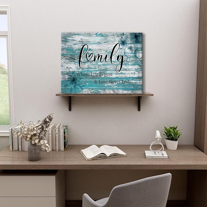 Family Wall Decor Teal Bathroom Decor for Living Room Dining Room Rustic Family Signs for Home Decor Wall Turquoise Inspirational Quotes Canvas Prints Farmhouse Painting Artwork Home Decoration 12x16"