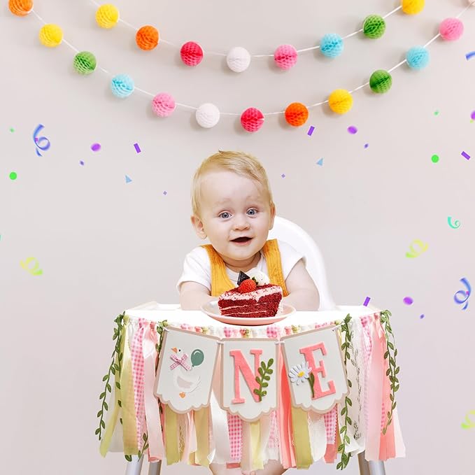 Pre - stung Silly Goose High Chair Banner for Girls1st Birthday - Pink & Gold Baby Girl Cake Smash Cake Smash Props, Premium First Birthday ONE Banner Party Decoration