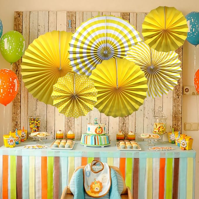 ADLKGG Hanging Paper Fans Decorations (16", 12", 8"), Tissue Paper Rosettes for Birthday Party, Wedding, Graduation, Baby Shower, Reusable Fiesta Wall Decor & Photo Backdrop (Mixed Patterns), 6 Pcs