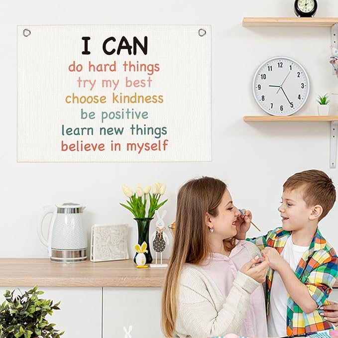 Positive Affirmations Wall Hanging Banner Flag Inspirational Decor for Office Toddler Playroom Nursery Bedroom Trendy Room Motivational Quotes
