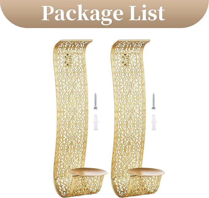 Sziqiqi Gold Candle Sconces Wall Decor Set of 2 - Rustic Pillar Wall Candle Holder for Farmhouse Vintage Hallway Wall Decor Decorative Bathroom Metal Candle Sconces
