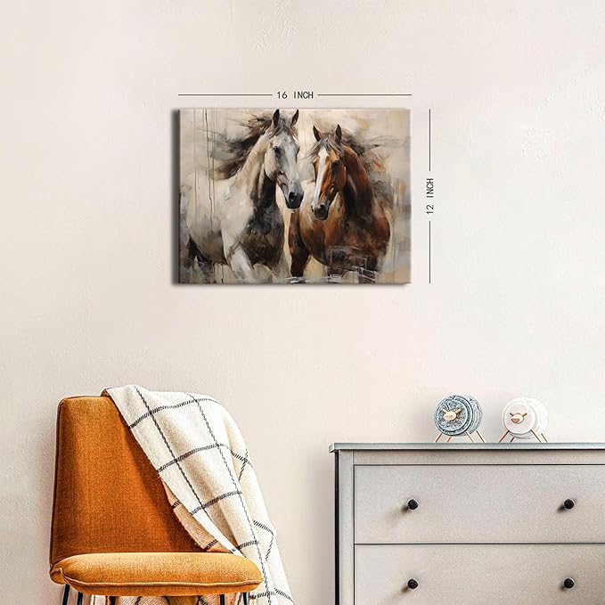 Retro Horse Decor Horse Pictures Wall Decor Horses Wall Art Western Cowboy Canvas Prints Rustic Farmhouse Horses Painting Poster Wild Animal Canvas Artwork for Living Room Office Home Decoration 12x16"