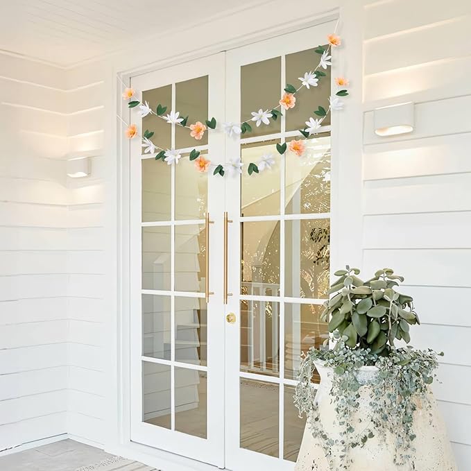 2Pcs Crepe Paper Flower Garlands, Handcrafted Hanging Flower Garland, Spring Flower Party Banners for Nursery Birthday Baby Shower Wedding Backdrop Decorations Supplies