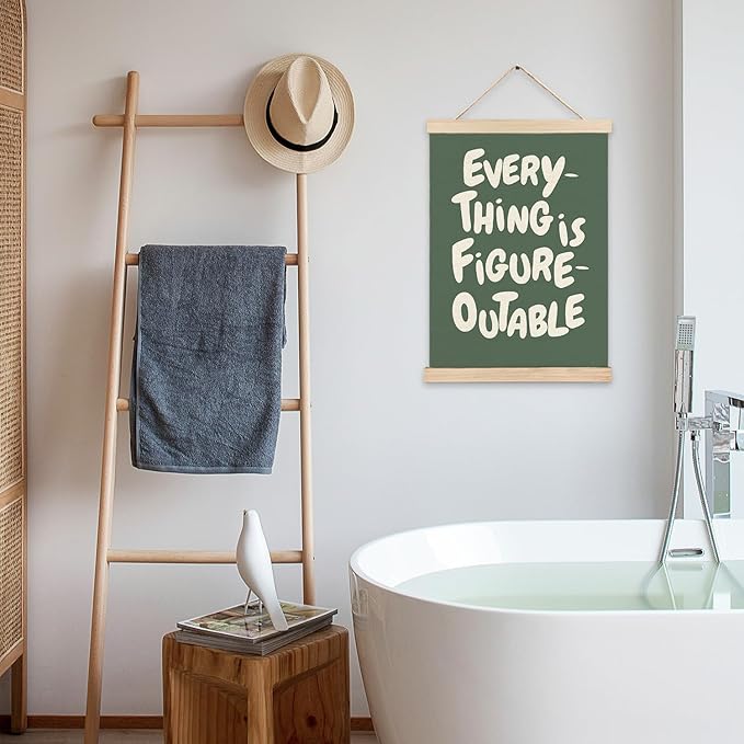 LZYRF Everything is Figureoutable Inspirational Wall Art Poster Framed, Retro Green Positive Affirmations Canvas Prints Wall Decor for Home Office Classroom, 12x16 Inch