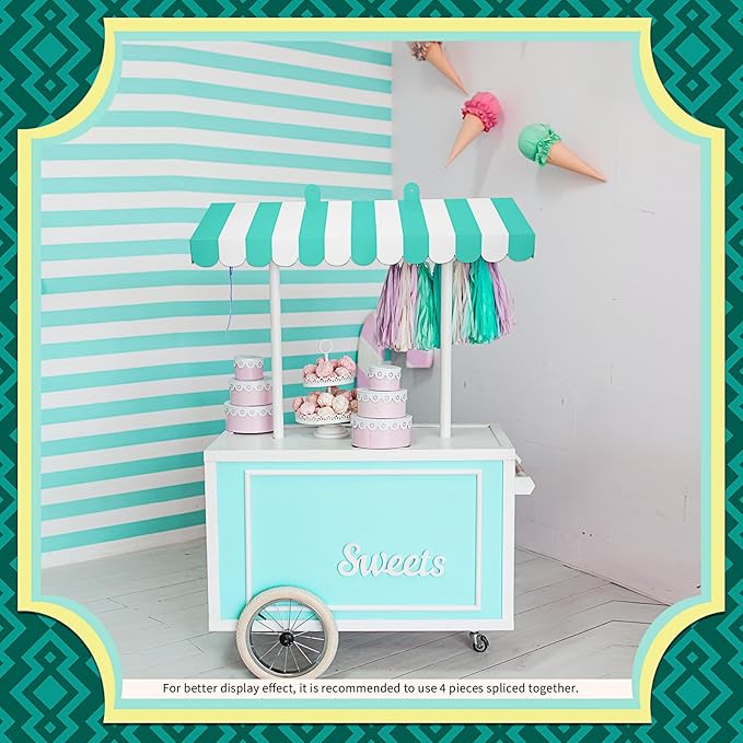 Boao 4 Pack Circus Awning Decoration 3D Stripe Cardboard Awning Carnival Wall Decor Circus Party Favors for Lemonade Stand Bakery Ice Cream Truck Bulletin Board Decor(White and Green)