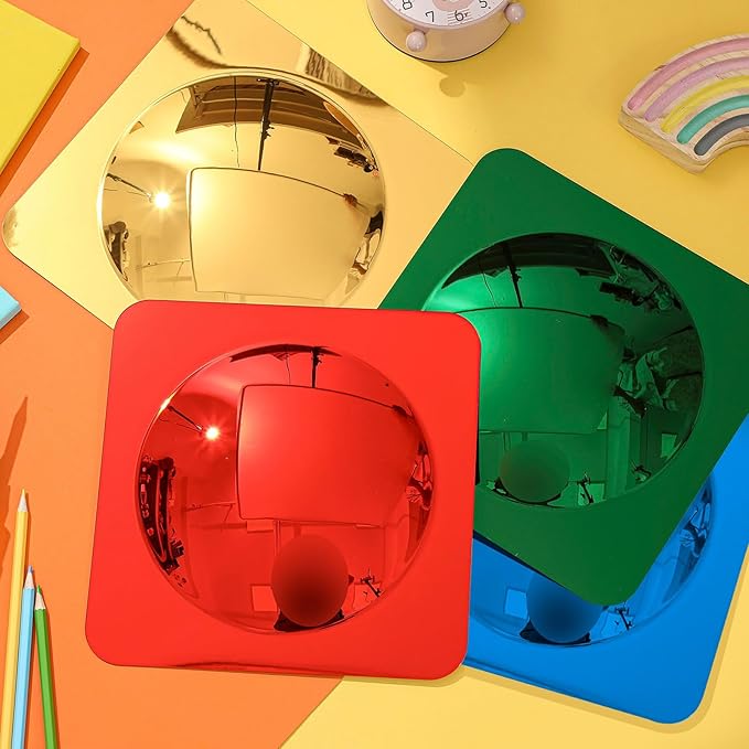Geiserailie 4 Pcs Sensory Wall Mirror Acrylic Bubble Mirror Toys for Calming Corner Items - Sensory Room Have Visual, Tactile Stimulation (10 x 10 Inch,Red,Yellow,Green,Blue)
