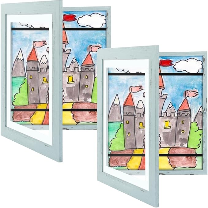 Golden State Art, 10x12.5 Kids Art Frames, Front-Opening Picture Frame Great for Kids Drawings, Artworks, Children Art Projects, Schoolwork, Home or Office (Teal Blue Set of 2)