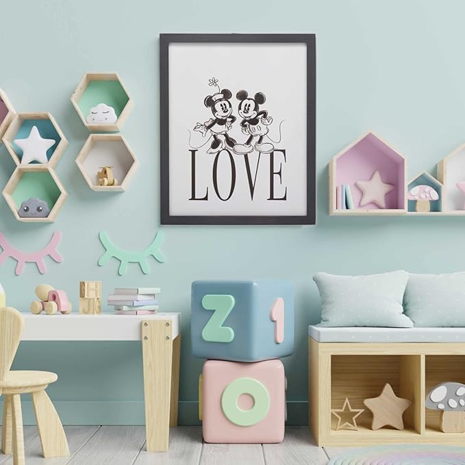 Disney Mickey and Minnie Mouse Love Framed Wood Wall Decor - Vintage Mickey Mouse Wall Art for Home Decorating