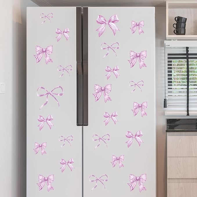 Whaline 12 Sheets Light Purple Bow Wall Stickers Watercolor Bowknot Wall Decals Room Mural Stickers for Coquette Birthday Party Home Nursery Decor, 7.9 x 11.8 Inch