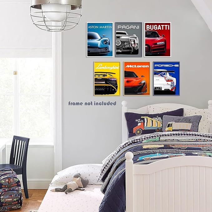 CSLGQGV Car Poster Vintage Racing Car Wall Art Supercar Canvas Prints Painting For Men Room Pictures Guys Dorm Room Aesthetics Decor Bedroom Office (Unframed,8×10inch,9pcs) Colorful car