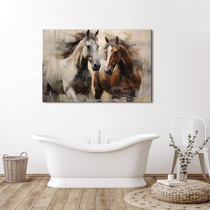 Horse Wall Art Vintage Horses Canvas Painting for Living Room Retro Farmhouse Framed Poster Prints Rustic Horses Wall Decor Minimalist Western Artwork for Bedroom Office Home Decorations 32x48"