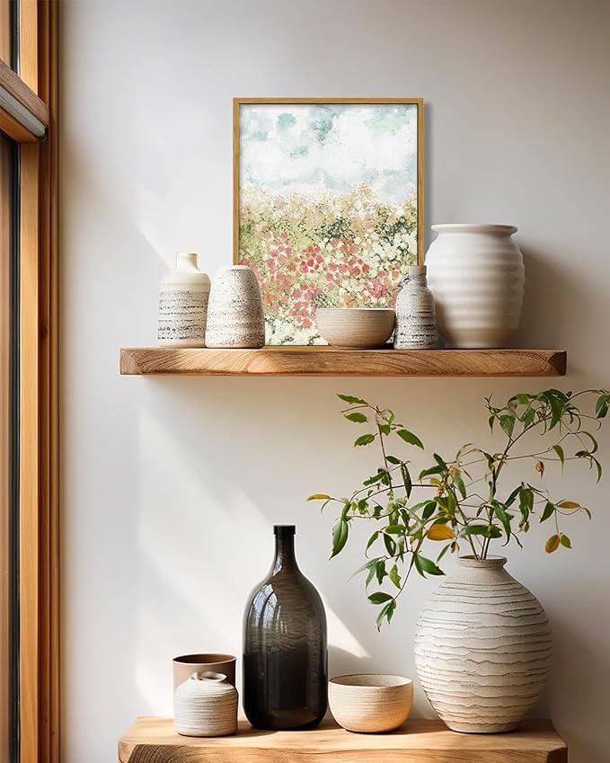 KBKBART Framed Wall Art for Bedroom Decor, Vintage Spring Flower Pictures Aesthetic, Farmhouse Wall Decor Meadow Floral Bathroom Canvas Oil Painting, Canvas Wall Art Summer Room Decor, Gifts for Friends or Family(12"x16")