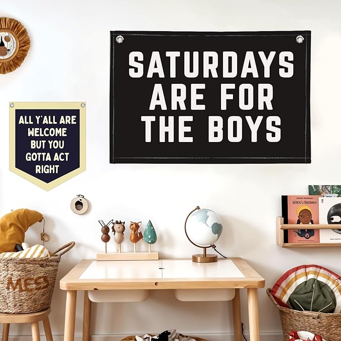 Lacama Boys Room Decor, Banner Flags for Bedroom, Linen Canvas Banner Wall Hanging Flag Decor for Boy Room Playroom Dorm