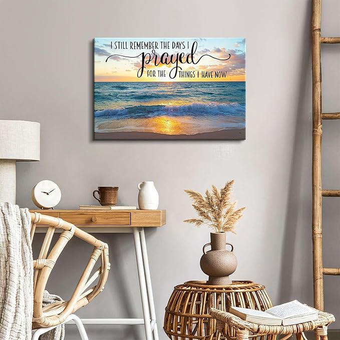 Christian Wall Decor Beach Wall Art Scripture Pictures Ocean Bible Verses Canvas Prints Painting Nature Sunset Poster Modern Seascape Artwork for Bedroom Living Room Home Decoration 16x24"