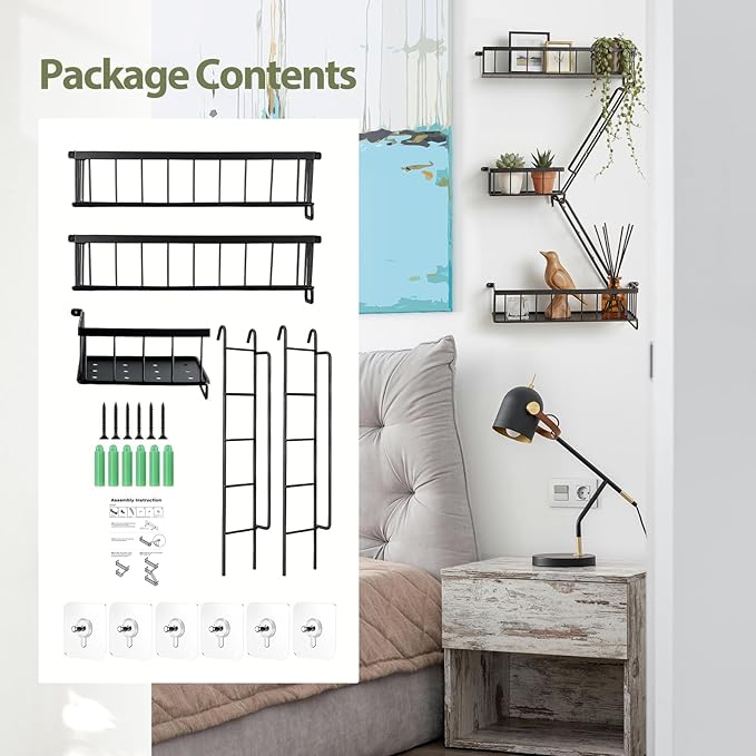 Fire Escape Wall Shelf, Modern City Corner Wall Decorative Action Figure Metal Display with Mini Shelf, Black 2.5 Tier