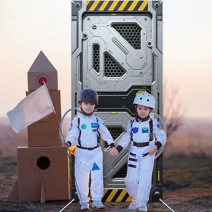 Outer Space Door Cover Galaxy Alien Theme Door Decoration Spaceship Indoor Backdrop Space Party Supplies Decor Space Station Studio Photo booth Props Spaceship Hatch Wall Decor for Boys Bedroom