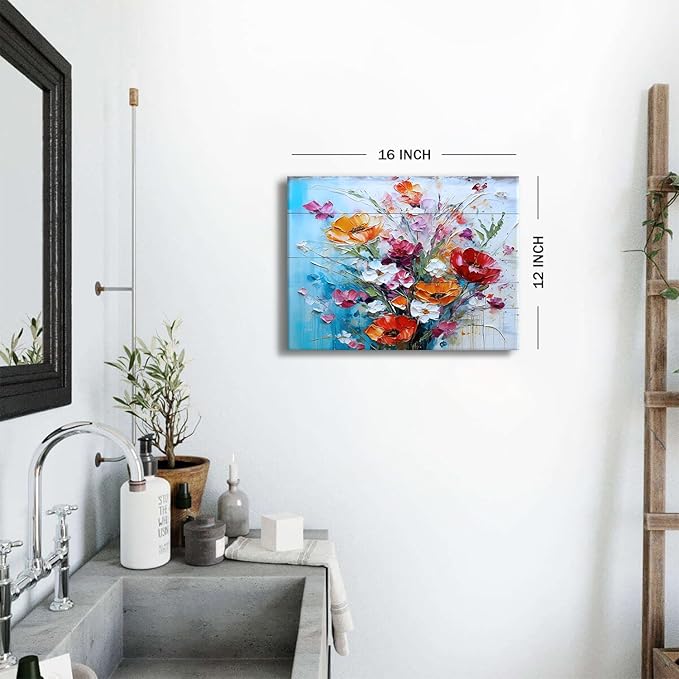 Colorful Flower Wall Art for Living Room Decor Red Wildflowers Painting Orange Botanical Prints Wall Decor Modern Abstract Watercolor Floral Artwork for Girls Bedroom Bathroom Home Decorations 12x16"