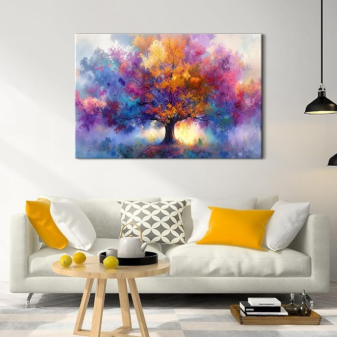 Colourful Tree of Life Wall Art Prints Tree Landscape Canvas Pictures Wall Decor Abstract Floral Trees Paintings Modern Minimalist Aesthetic Artwork for Living Room Bedroom Home Decoration 32x48"