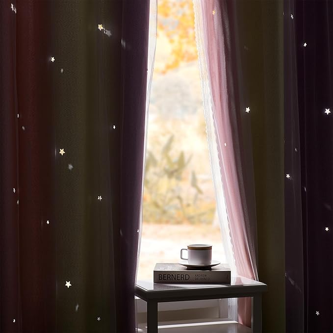 XiDi Yellow Curtains for Bedroom Decor Blackout Pink Curtains for Girl Kids Room Rainbow Unicorn Wall Decals Purple 52X84 Inch Long 1 Panel