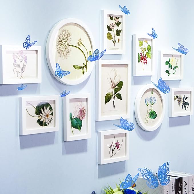 72 Pcs 3D Butterfly Wall Decor - 3 Styles, 3 Sizes, Blue, Wedding & Birthday Party Decorations