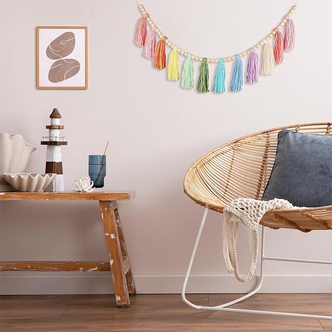 Boho Yarn Tassel Garland - Handmade Wall Hanging Decor for Nursery, Baby Shower, Kids Room, Classroom, Birthday Party | Macrame Tassels Bunting Banner for Bedroom, Office, Home Decoration (Colorful)