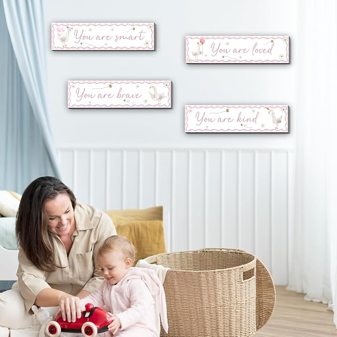 One Silly Goose Nursery Decor,Wooden Babies Items,4PCS Silly Goose Wall Decals Art,Perfect for Baby Room,Nursery,Kids Room,Unique Ideal for Baby Shower,Easy to Install