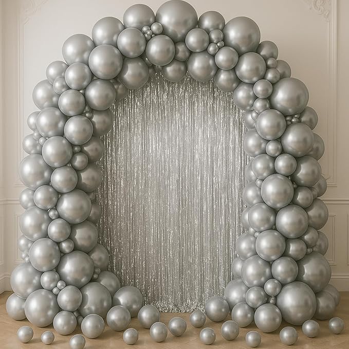 3.3 x 6.6 ft Foil Fringe Backdrop Curtains, Tinsel Streamers Party Decorations, Fringe Backdrop for Birthday, Baby Shower, Gender Reveal, Graduation (6, Silver)