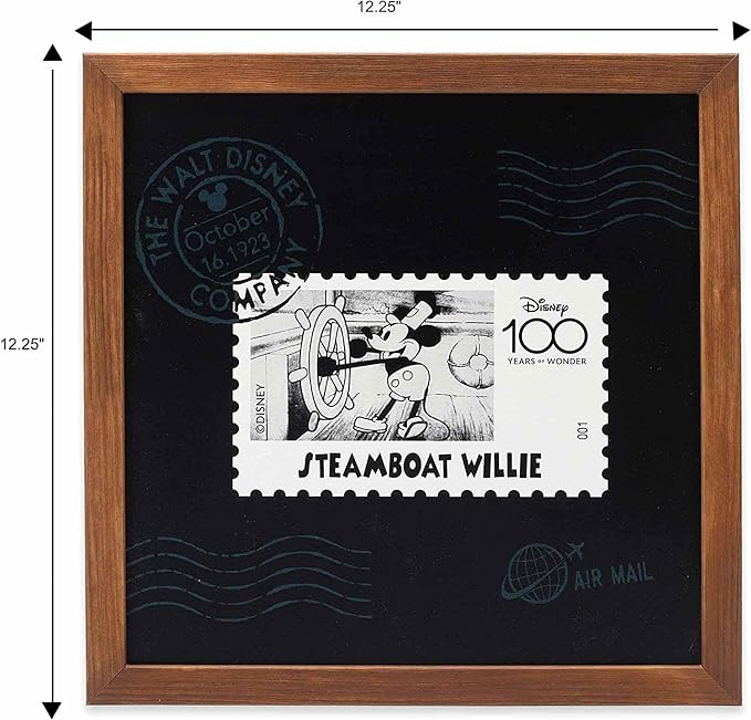 Disney Steamboat Willie Stamp Framed Wood Wall Decor - Vintage Steamboat Willie Wall Art