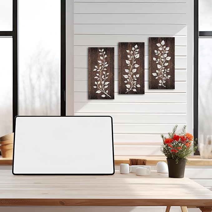HOMEOART Rustic Brown Leaf Print Farmhouse Kitchen Wall Decor Leaf Decor Picture Botanical Art Bathroom Bedroom Living Room Dining Room Decoration, Framed 8x16inchx3Pieces