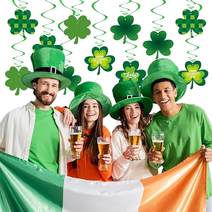 St-Patrick's Day Decorations Banner Streamers - 20Pcs Green Shamrock St. Saint Patricks Day Baby Shower Decorations Hanging Swril Garland,Irish Birthday Party Lucky Window Decor Supplies Burgleda