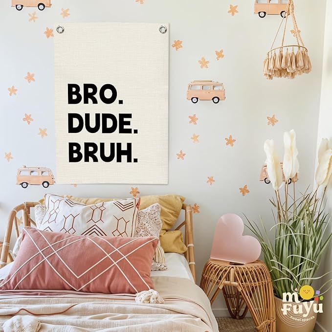 Boys Room Decor,Playroom Wall Decor, Bro Dude Bruh Wall Hanging Pennant Flag Banner Decor for Nursery Classroom Playroom Kids Room, Playroom Essentials