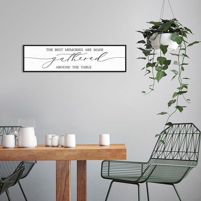 The Best Memories Are Made Gathered Around The Table Sign Wall Decor: Farmhouse Kitchen Signs Modern Dining Room Wall Decor Rustic Kitchen Wall Art Framed Large Hanging Wall Plaques 12"X40"