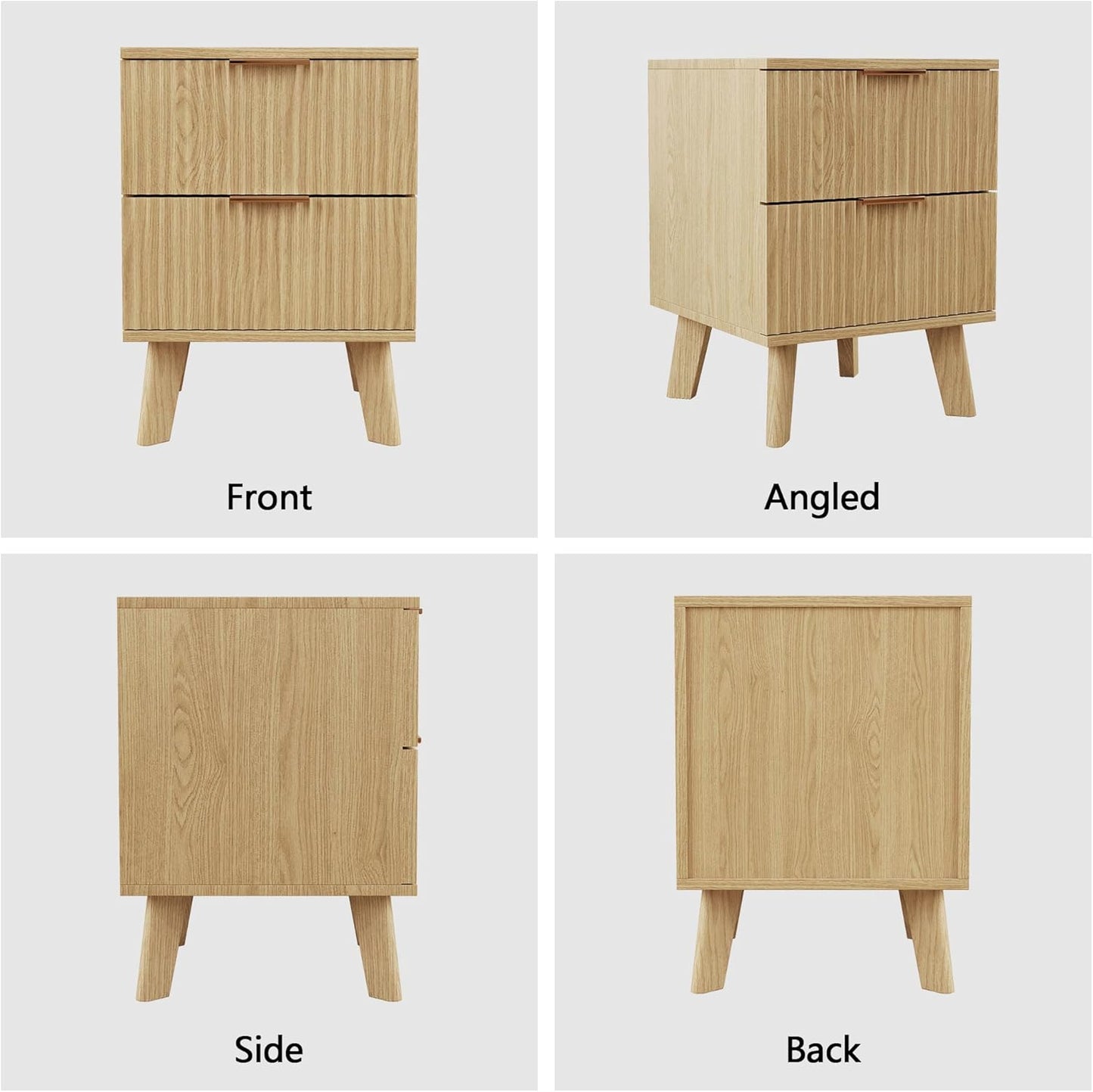 Fluted Nightstands Set of 2, Mid Century Modern 2 Drawer Dresser for Bedroom, Small Night Stand Side Table End Table with Wood Drawer Storage for Bedroom Closet, Natural
